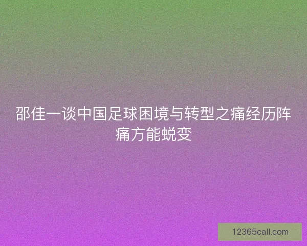 邵佳一谈中国足球困境与转型之痛经历阵痛方能蜕变 邵佳一谈中国足球困境与转型之痛经历阵痛方能蜕变